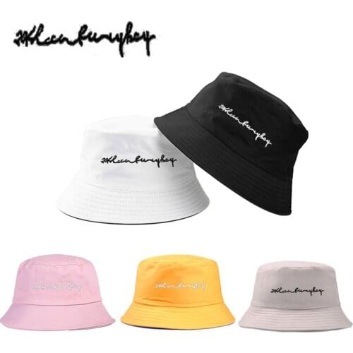 Summer Harajuku LT Cotton Style Alphabet Embroidery Unisex Bucket Hat Women Sun Protection Flat Top Panama Fisherman Caps F41