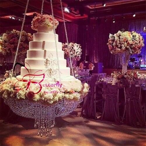 45/60cm clear crystal chandelier drape cake swing cake stand decoration party wedding background with artificial flower stand