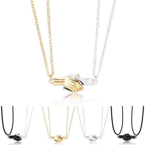 2PCS Simplicity Neclace Hand Pendant Necklace Gold Lover Couple Lady Girl Party Gift