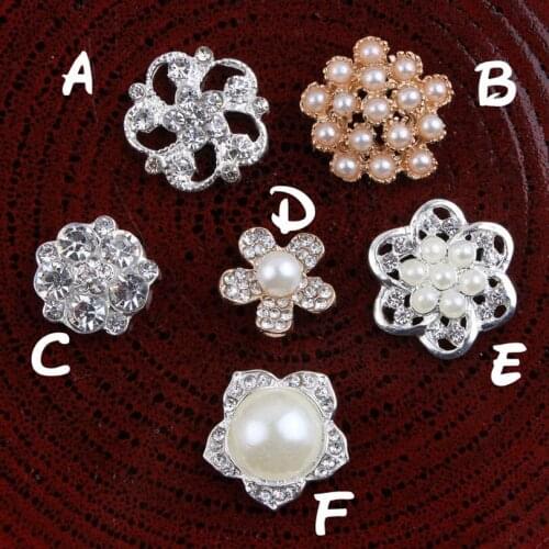 30pcs/lot Crystal Rhinestone Buttons for Wedding Ornaments Clear Metal Pearl Buttons for Hair Accessories headband supplies DIY