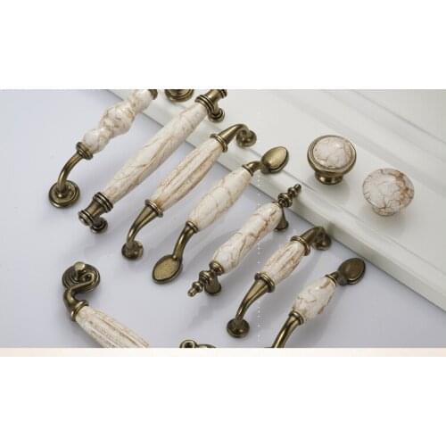 Marble Lines Ceramic Cabinet Handles Zinc Alloy Drawer knobs Wardrobe Door Handles Antique Bronze European Furniture Handle