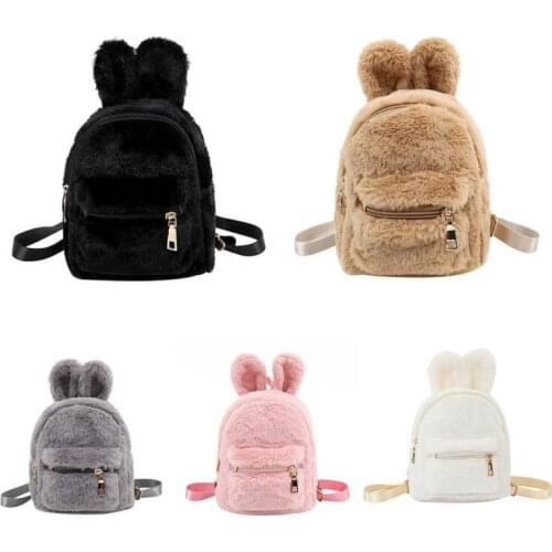 Bunny Ears Backpack Faux Fur Backpack School Shoulder Bag fashion NEW ZMM