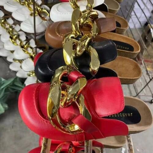 Fashion Chain Beach Sandals Flip Flops Big Size Ladies Slider Summer Leather Outdoor Slippers Womens Thick-soled Outside Slides