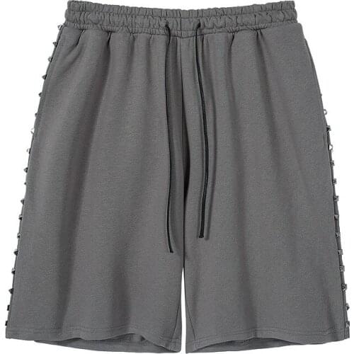 Summer Mens Shorts Hip Hop Rivet Loose Fit Casual Short Pants Cotton Shorts For Man Streetwear Grey And Black Color Size M-xxl
