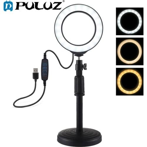 PULUZ Photography Dimmable LED Selfie Ring Light Youtube Video Live 3200-6500k Photo Studio Vlogging Light &Desktop Mount Holder