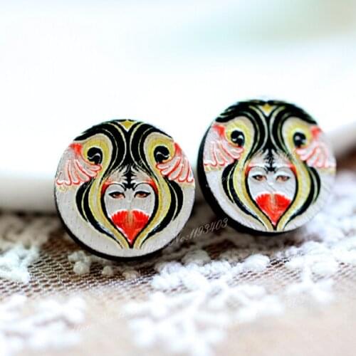 Unique 3D Embossed 16mm Round Coloured Drawing pattern Laser Cut wood Cabochon DIY for Rings, Earring,Brooch,Necklace
