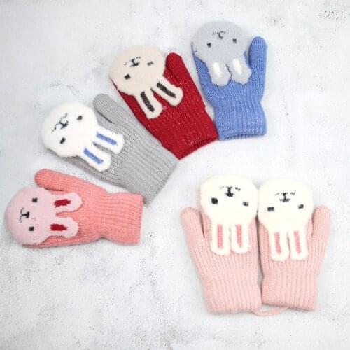 4-8 Years Winter Mittens Children Boys Girls Knitted Gloves Cute Rabbit Warm Full Finger Mittens Baby Gloves For Children