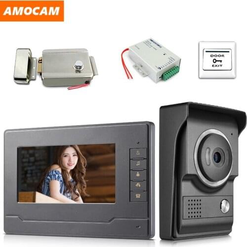 7 inch Monitor Video Door Phone Doorbell system Video Intercom Kits with Electric Lock + Power control + exit for Home villa