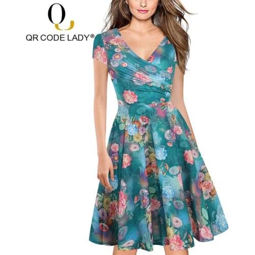 QR Vintage Spring Summer Dress Women 2019 Elegant Sexy V Neck Ball Gown Long Party Dress Female Casual Plus Size Print Dresses