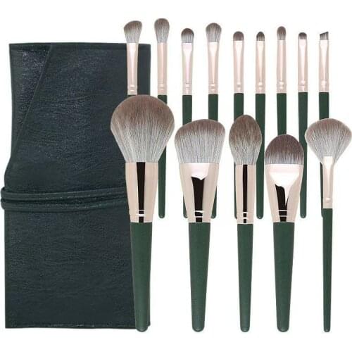 High Quality 14pc Green Makeup Brushes Set Matte Eyeshadow Powder Wood Handle Concealer Cosmetic Beauty Tool