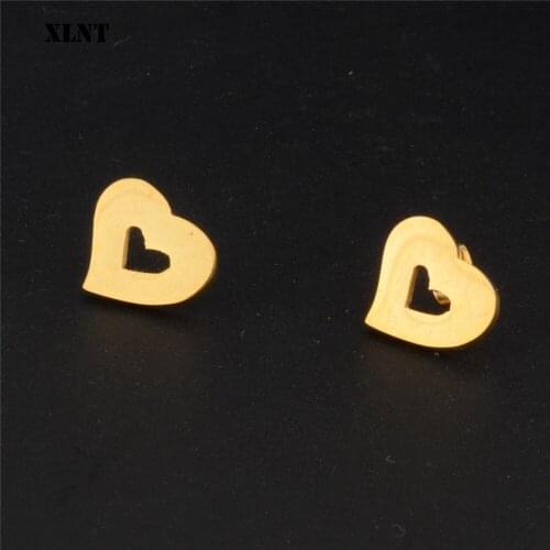 XLNT Trendy Stainless Steel Earrings Minimalist Small Heart Love Earrings Korean Style Stud Earrings for women