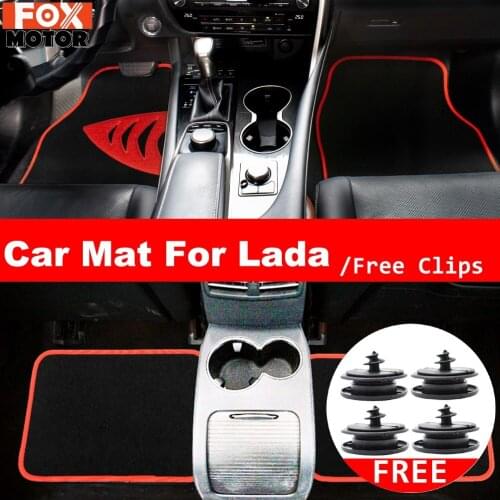 Xukey Universal 4PCS Floor Mat For Lada Vehicle Car Sedan Hatchback Carpet Non-Slip Nylon Red Trim Edging Mounting Clips Durable