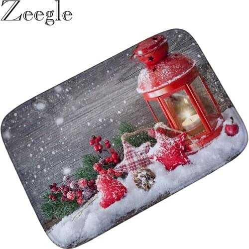Zeegle Floor Mat Flannel Doormat Kitchen Mats Non-slip Entrance Doormat Christmas Printed Hallway Carpet Soft Foot Rug