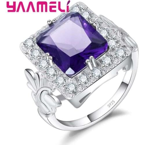 Luxury Vintage Style Purple Square Crystal Stone Butterfly Ring Accessories 925 Sterling Silver For Women Big Surprise