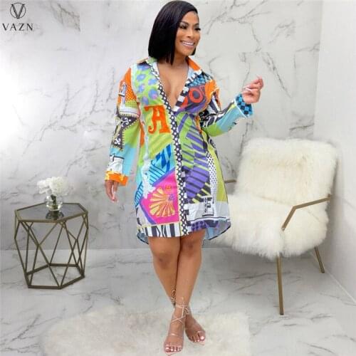 VAZN 2021 Autumn Vintage Overalls Chiffon Shirt Long Free Dress Casual Full Sleeve Women Nature Midi Dress Vestido