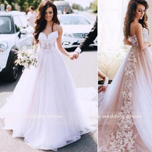 Spaghetti Straps Wedding Dress Vestidos de Novia 2019 Sweetheart Lace Appliques Wedding Gowns Vintage Sleeveless Bride Dress