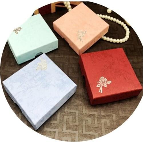 1pc 9x9x3 cm wedding party decorations packaging square box rose print carton earrings/rings/bracelets/necklaces jewelry box