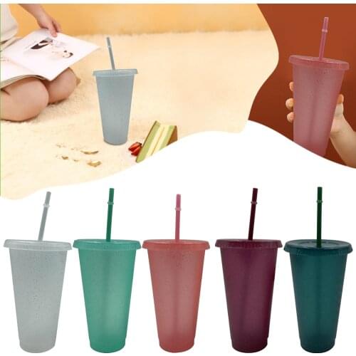 1pcs 1PC Plastic Water Bottle Flash Powder Shiny Cold Cup With Lid Straw Personalized Drinking Cup Outdoor Portable Reusable Cup