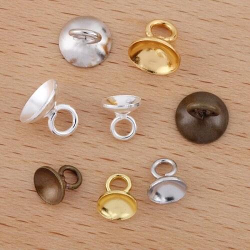 100pcs 6mm 8mm Bell Bead Caps End Charms Caps with a Loop Caps Connectors Settings DIY Crafts Findings Makings