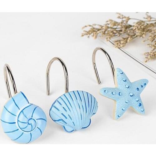 12 pcs Shower Curtain Hook Decorative Resin Ocean Theme Curtain Rings Curtain Hooks for Bathroom Bedroom Baby Room Living Room