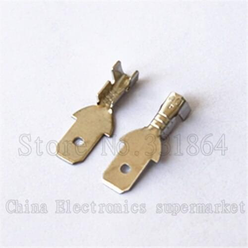 4.8mm solder lug terminal connector piece PC board plug connector inserts spring male copper terminals 100pcs