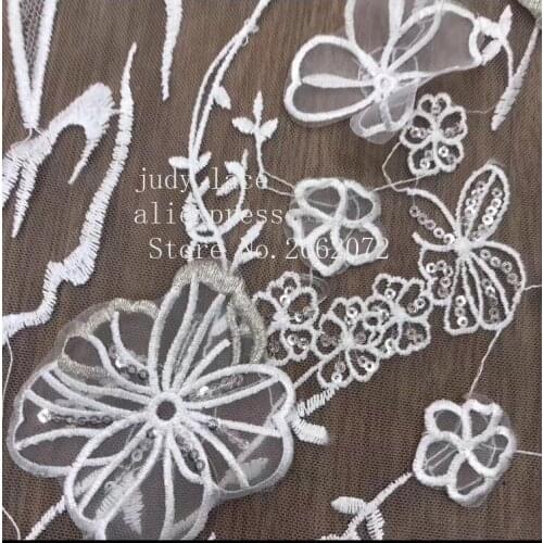 5yards/bag ZC78# White embroidery 3D applique sequin flower pattern high-grade fabric used for wedding dress stage
