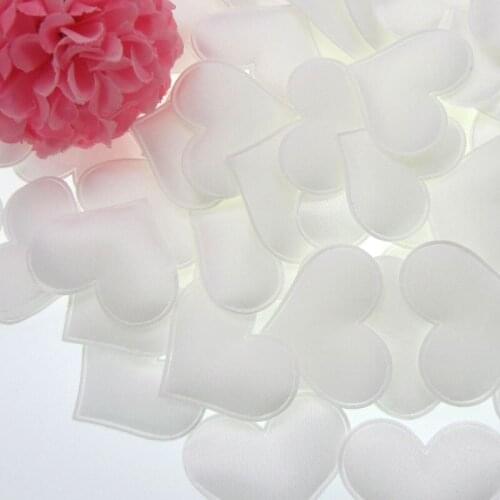 100Pcs 3.2cm Satin fabric heart petals applique silk sponge padded for wedding confetti table bed romantic decoration