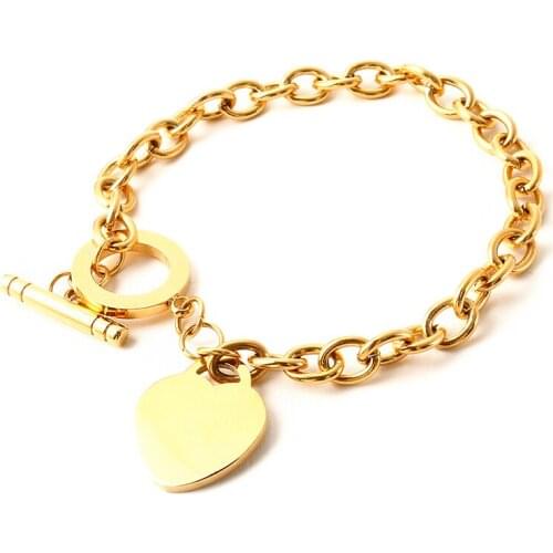 Stainless Steel Chain Bracelets Bangles For Women Man Elegant Trendy Jewelry for Girl Heart Pendant Women Jewelry Wristband