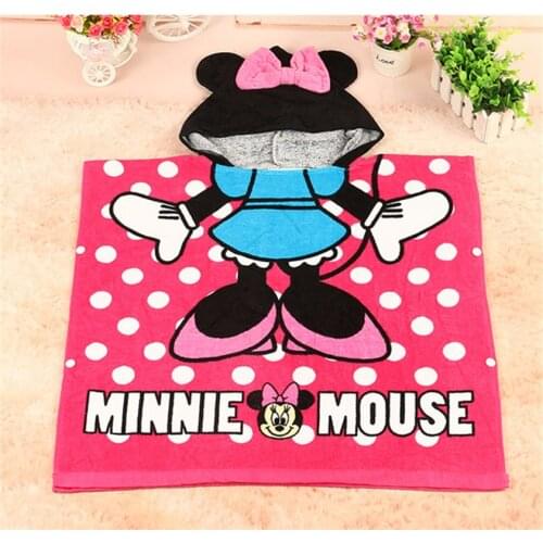 Disney cartoon Minnie Mouse cotton towel Cloak child kids boy girl hooded can wear beach towel blanket mat Handkerchief towel