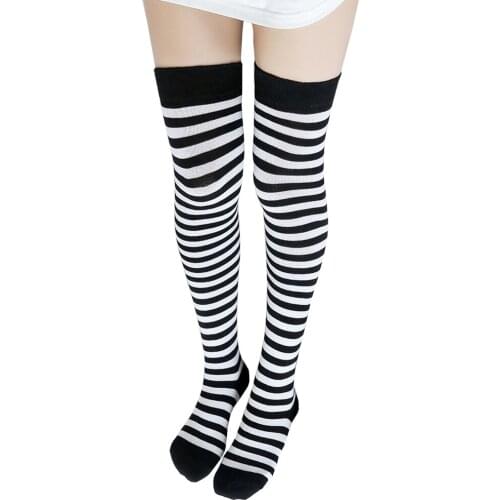 Cotton Long Socks Women Teenage Girls Leisure Wear Thigh Sock Striped Pattern Tights Slim Thigh High Socks