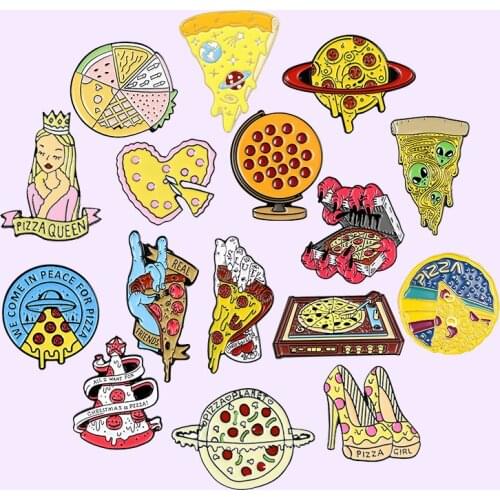 Pizza Enamel Pin Devil Hand UFO Planet Halloween Brooches Backpacks Lapel Pin Funny Gothic Metal Badge Jewelry Gift for Friends