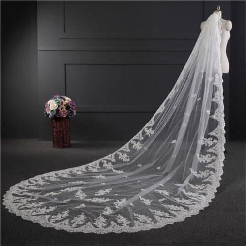 3.5M wedding veil Tulle Cathedral Wedding Bride Veil White Ivory Veil Hand Applique