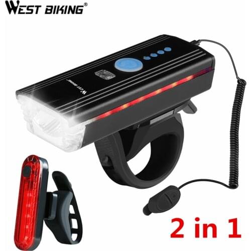 WEST BIKING Smart Induction Bike Horn Light Waterproof Front Light USB Rechargeable Flashlight LED Taillight MTB Cycling Lamp