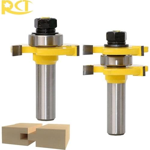 RCT 2pcs/set T-style Tongue Groove Router Bit Milling Cutters 1/2'' Shank Wood Cutter For Wood Flooring Panel Doors Tools