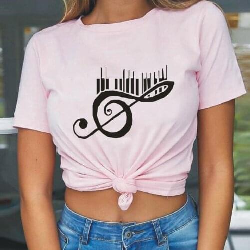 Music Graphic Print Tees Women 2021 Summer Large Size Loose Women T-shirt Short Sleeve Casual Tshirts Cotton Tops