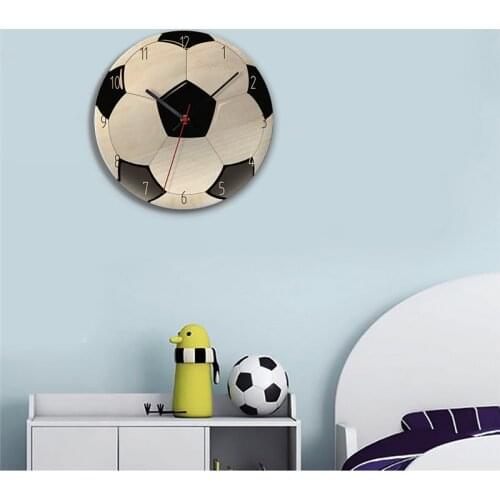Football Wooden 3D Wall Clock Modern Design White and Black Horloge Mural Stadium Bedroom Decor for Sport Teenage Room Boys Gift