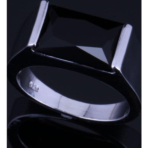Royal Rectangle Black Cubic Zirconia Silver Plated Ring V0395