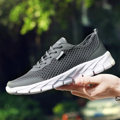 2020 New Men Sneakers Summer Fashion Breathable Mesh Shoes Men Lace Up Shoes Gray Black Flat Plus Size 35-48 casual shoe for men