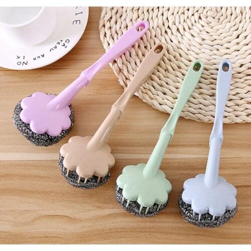 Kitchen Stainless Steel Wire Ball With Handle Cleaning Brush For Washing Dishes And Pot Household Cleaning Tools