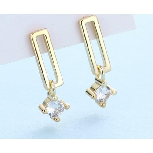 Square Geometry Rectangular Gold-plated Earrings Geometric Design Zircon Inlaid Girl Earrings Trend Exquisite Lady Party Jewelry