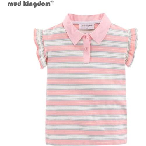 Mudkingdom Summer Flutter Sleeve Girl Polo Dress for Girls Shirt Dresses Toddler Short Sleeve Stripe Clothes Children Clothing