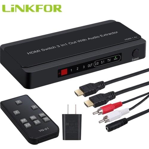 LiNKFOR 3 Port HDMI-compatible Switch With Audio Converter Extractor Analog Optical Toslink SPDIF Output Support 4K 3D 1080P PIP