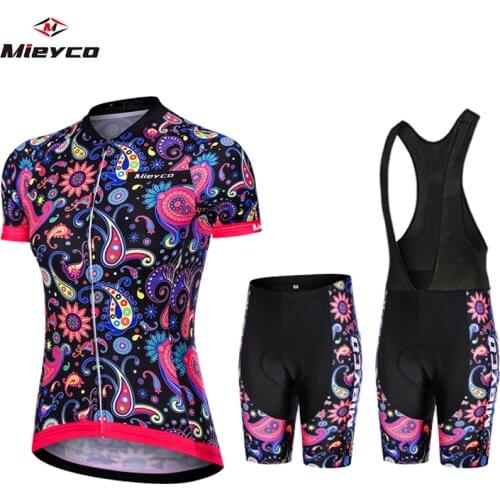 Mieyco Womens Short Sleeve Cycling Jersey with Bib Tights -White / Black Bike Tights Clothing Suit, Breathable 5D Pad Quick Set