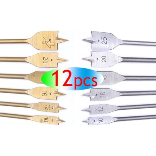 12pcs Flat Drill Long High-carbon Steel Wood Flat Drill Set Woodworking Spade Drill Bits Durable Woodworking Tool Sets