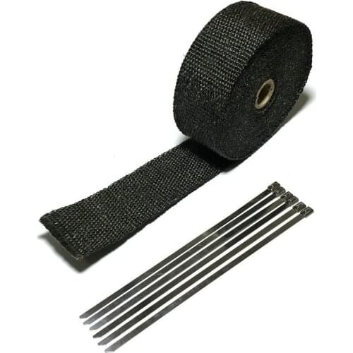 2" x50' Black Colour Exhaust Wrap Exhaust Muffler Pipe Header Heat Resistant 6 Cable Ties