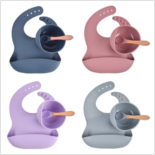 New Silicone Baby Spoon Bowl Bibs Non-slip Children Tableware Set Suction Plates Dishes Baby Feeding Bowl Set clitoria sucker