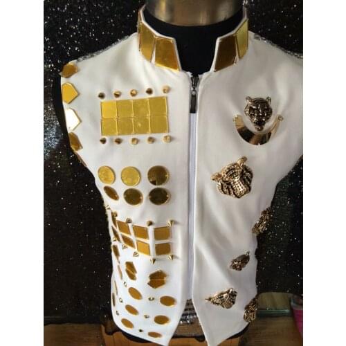 New fashion Male Gold mirror vest jacket costumes Nightclub singer dancer stage performance wear dj ds costume