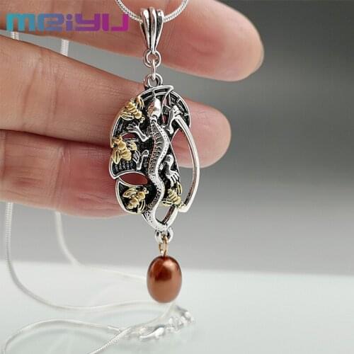 New Bohemian Antique Pearl Animal Necklace 925 Retro Two Color Thai Silver Gecko and Bee Pendant Necklace for Women Men Jewelry