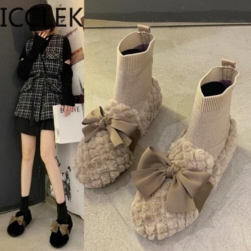 New Womens Boots Winter Warm Snow Boots Ankle Boots Women Ladies Girls Thick Plush Flock Boots Wool Women Shoes