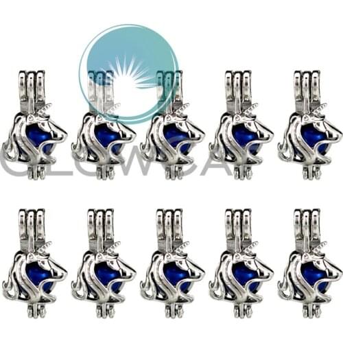 10X K849 Unicorn Head Pearl Cage Jewelry Making Beads Cage Essential Oil Diffuser Aromatherapy Locket Pendant